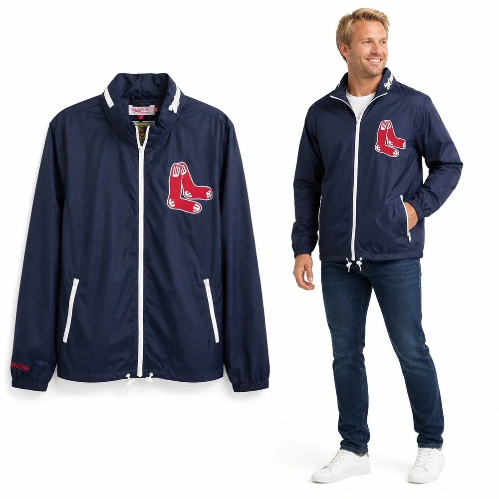 Mitchell & Ness Windbreaker Mens XXL Navy Boston Red Sox Outfield Ripstop Jacket